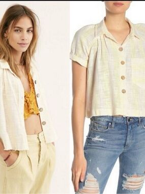 We The Free Womens Distressed Cotton & Linen Gauze Button Shirt Size XS